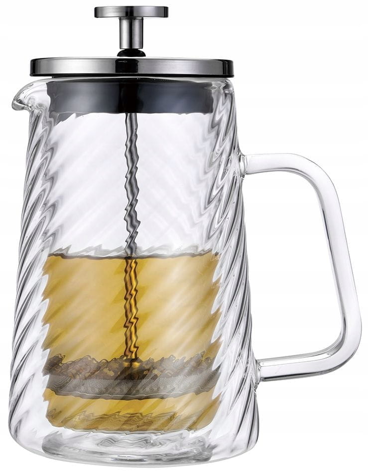 Srebrny Zaparzacz do kawy herbaty szklany 1 Lit French Press KLAUSBERG 7764