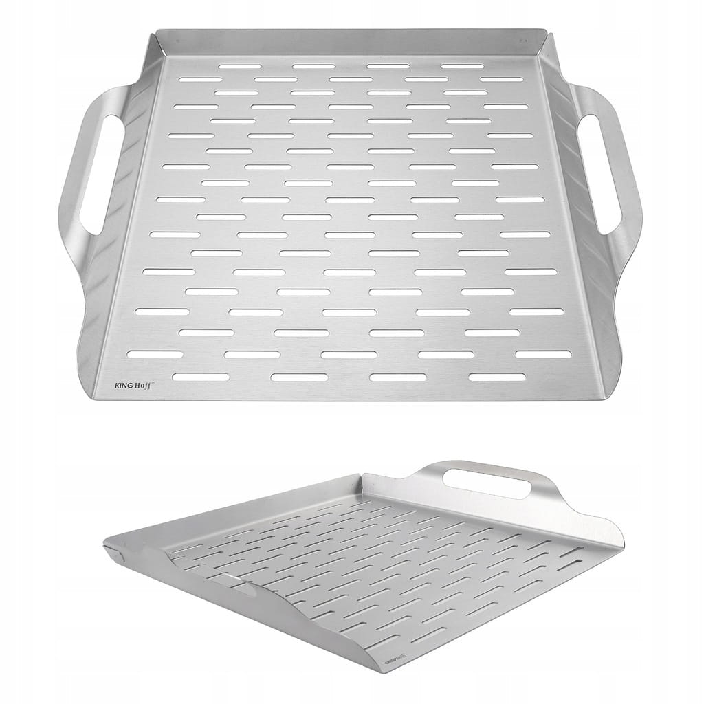 DUŻA SOLIDNA Taca Grillowa ze Stali Nierdzewnej 36,8x30,7x4,6 cm KINGHoff