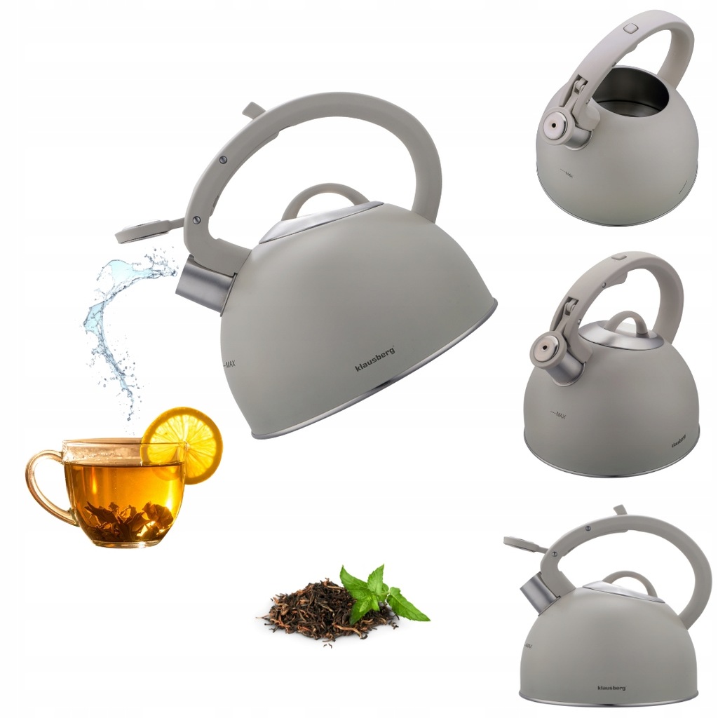 Czajnik KLAUSBERG KB-7912 2,5L Szary stalowy z grubym dnem Indukcja GAZ