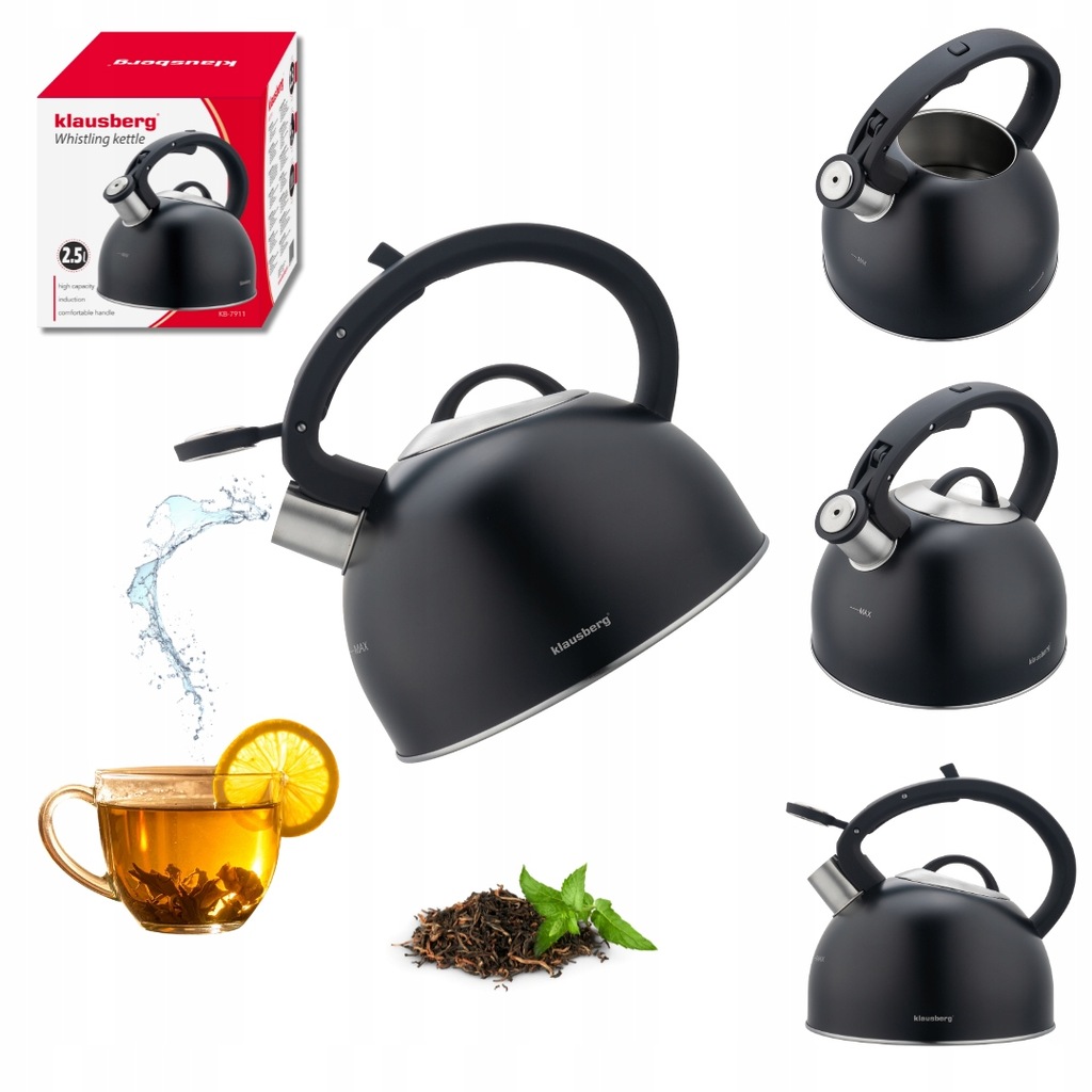 Czajnik KLAUSBERG KB-7911 2,5L Czarny stalowy z grubym dnem Indukcja Gaz