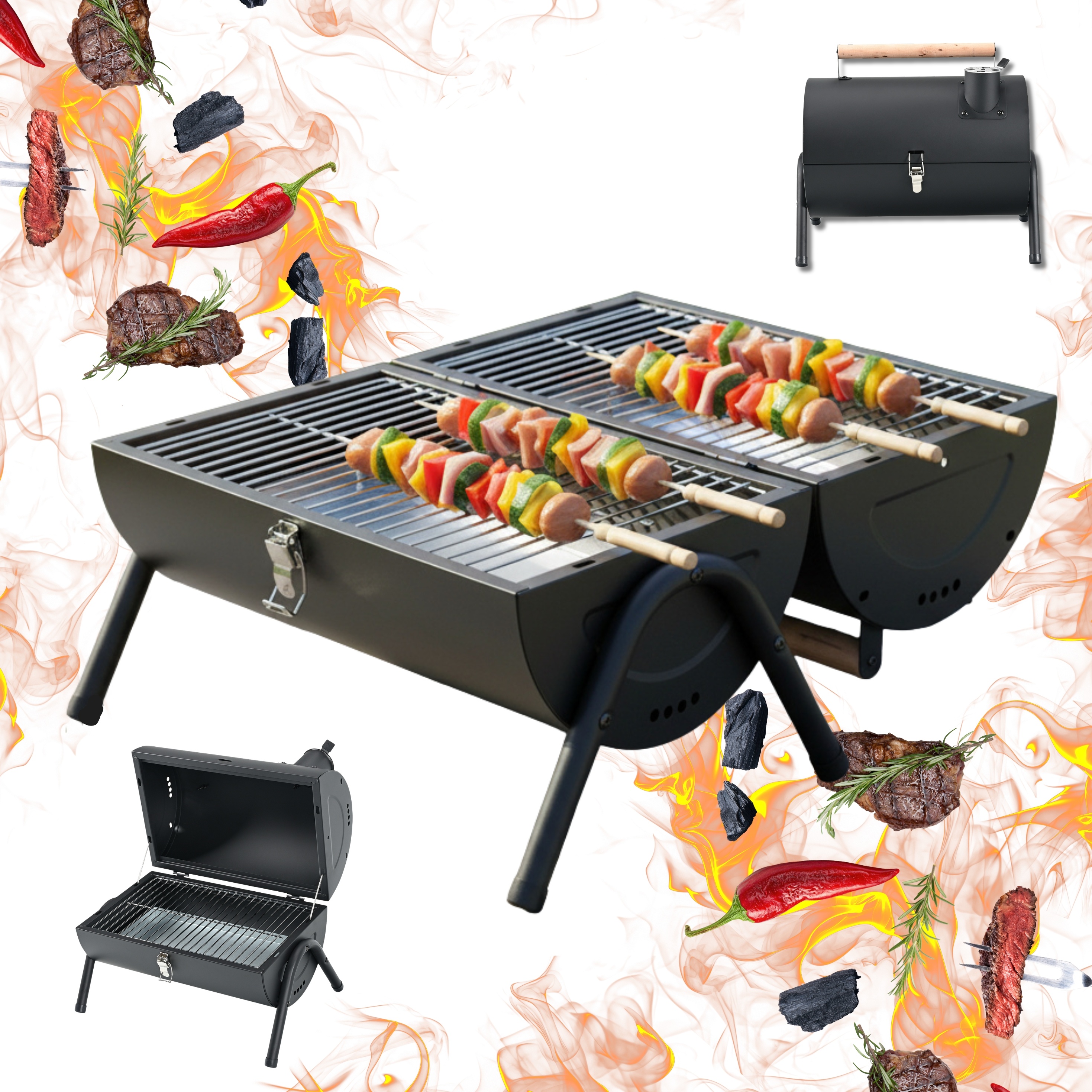 Grill turystyczny węglowy KINGHOFF KH-2032 przenośny BBQ Ogrodowy