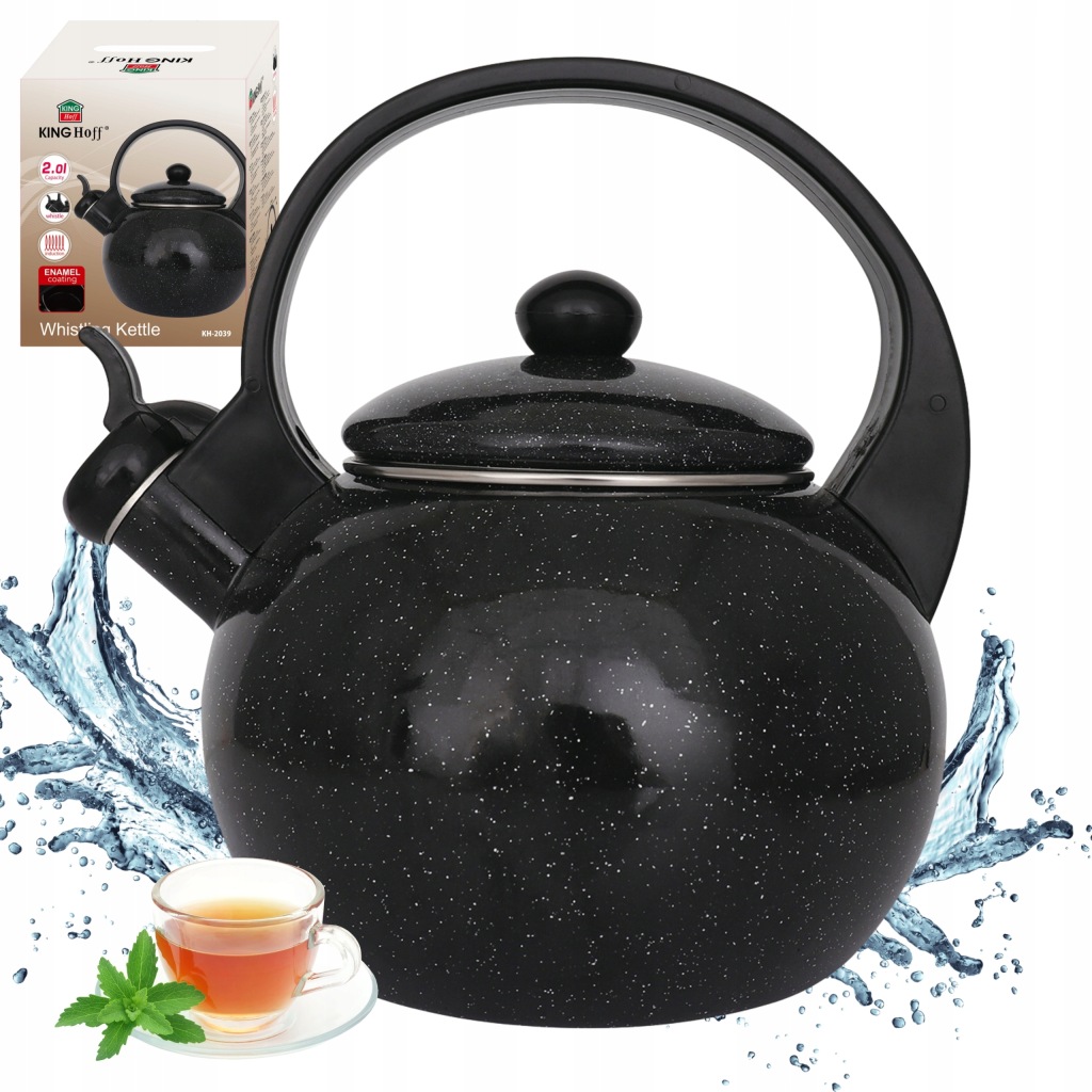 Czajnik Emaliowany KINGHOFF 2L Indukcja Gaz Gwizdek Czarny KH-2039