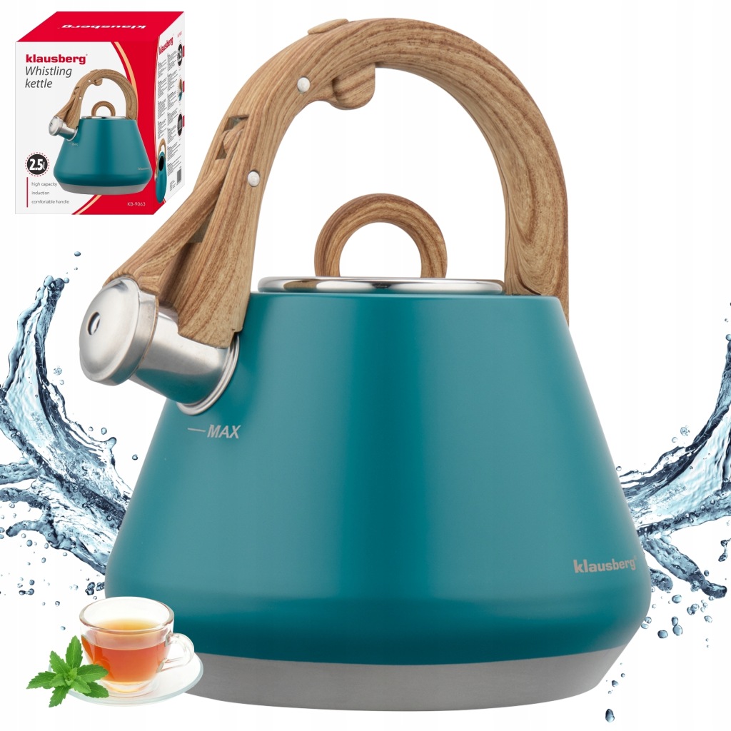 CZAJNIK KLAUSBERG 2,5L z GWIZDKIEM INDUKCJA GAZ TURKUS KB-9063