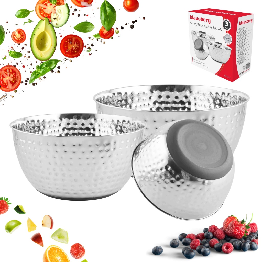 ZESTAW 3 MISEK STALOWYCH KUCHENNYCH ANTYPOŚLIZGOWYCH KLAUSBERG KB-9053