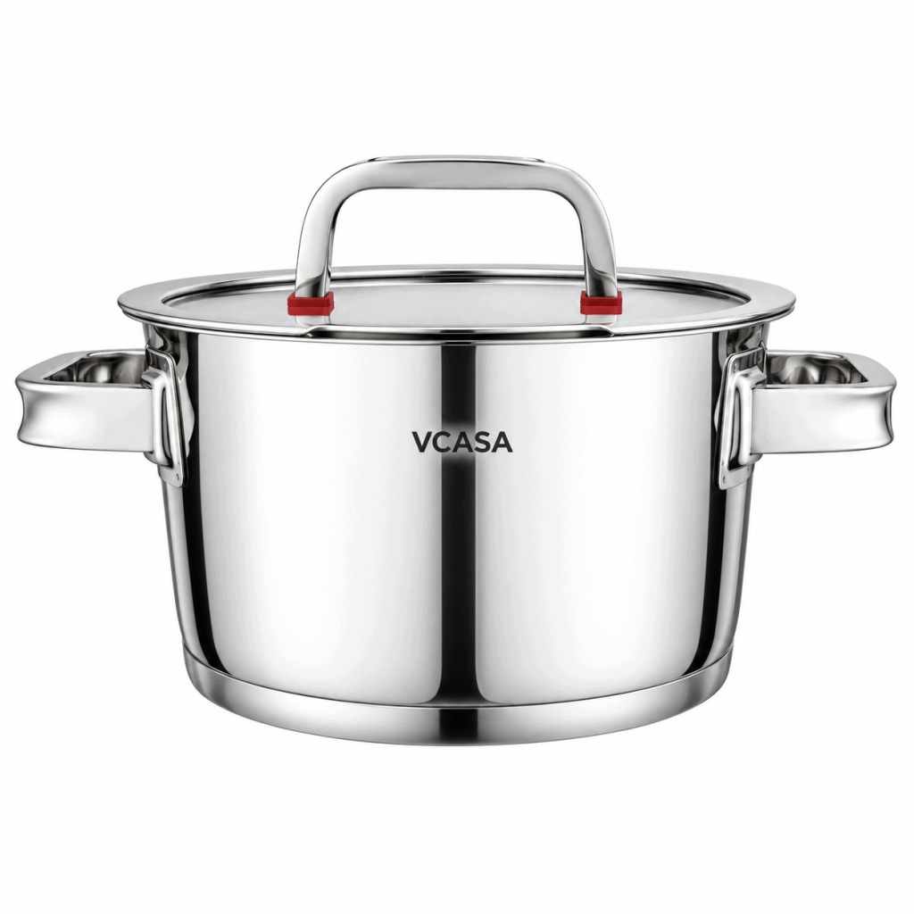 Garnek VCASA SIERRA 20cm 3,2L Stal Nierdzewna 304 Indukcja Pokrywka Cedzak