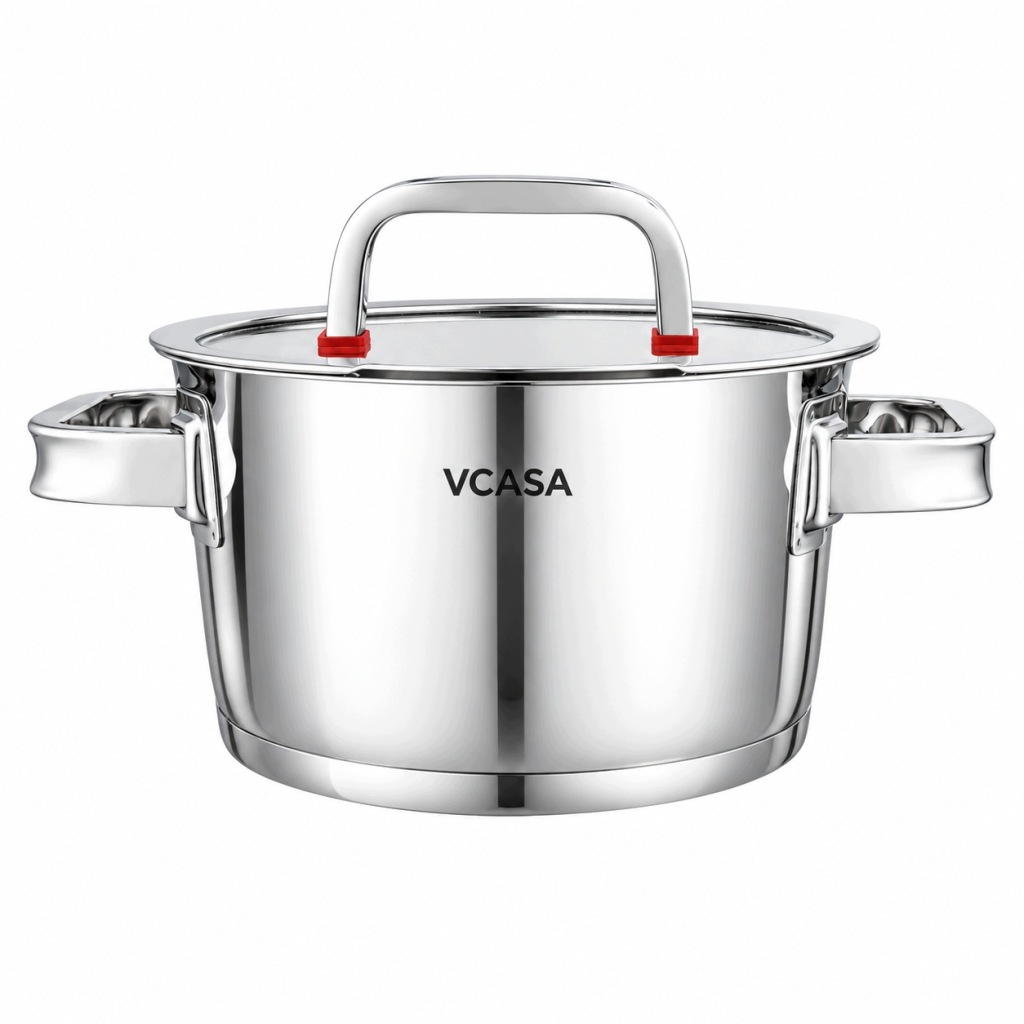 Garnek VCASA SIERRA 18cm 2,2L Stal 304 Indukcja Pokrywka Odcedzania Cedzak