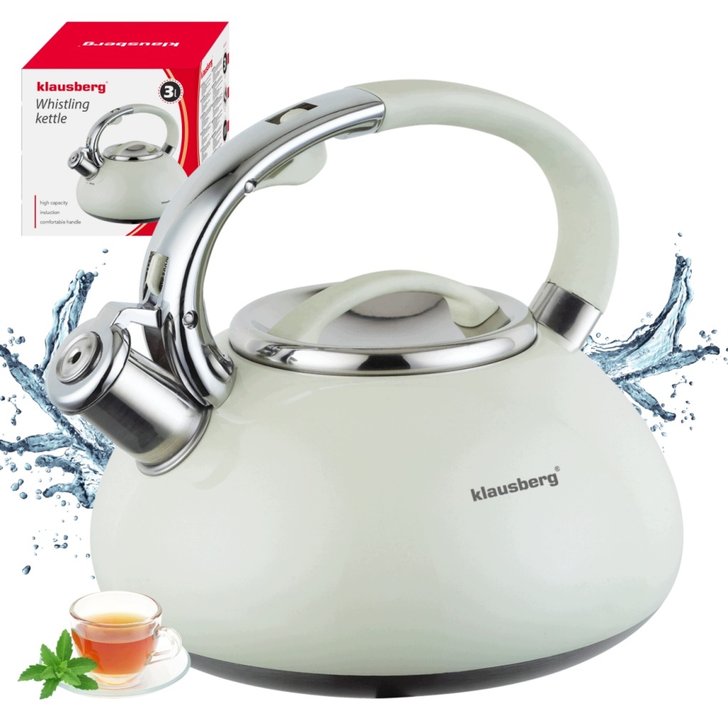 CZAJNIK Z GWIZDKIEM KLAUSBERG KB-9077 3L INDUKCJA GAZ KREMOWY STALOWY